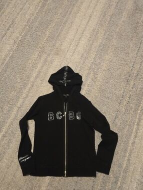 BCBGMAXAZRIA Y2K Black Rhinestone Zip Up Hoodie - Size M - Vintage McBling